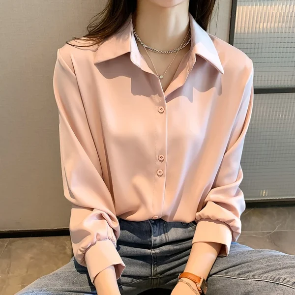 Spring Autumn Casual Chiffon Shirt Women Office Lady Shirts Fashion Female Long Sleeve Loose Solid Blouse Tops S-4XL - Image 4