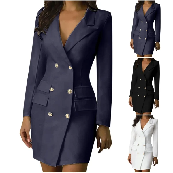 Elegant Long Sleeve Blazer Dress White Double Breasted Bodycon Pencil Office Dress For Women Lapel Work Party Formal Dresses 5XL - Image 3