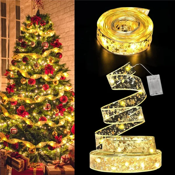 Battery Operated Christmas Ribbon with Lights Christmas Tree Accessories Indoor String Lights Decoration for Christmas New Year - Image 2
