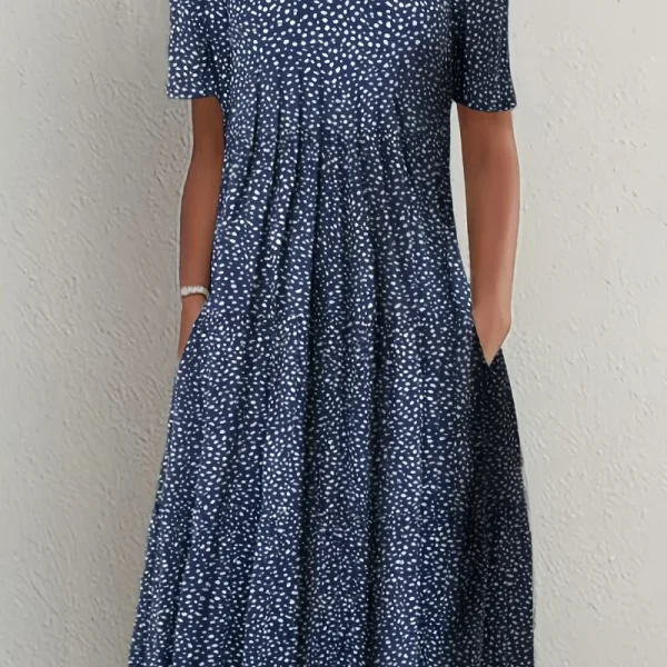 2024 New Spring And Summer Women's Elegant Large Skirt Round Neck Printed Short-sleeved Dress - Image 5