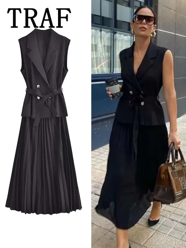 Corset Dress Women Pleated Vests Long Dresses for Women 2024 Sleeveless Office Party Dress Ruched Midi Evening Dresses