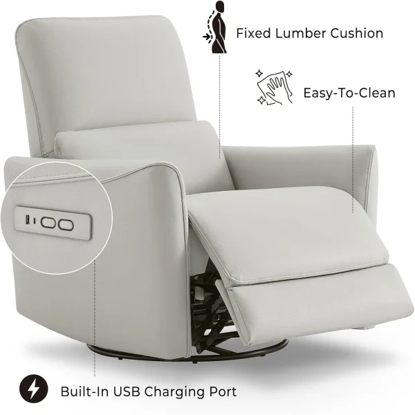Power Recliner Chair Swivel Glider, FSC Certified Upholstered Faux Leather Living Room Nursery Reclining Sofa Chair Cream - Image 5