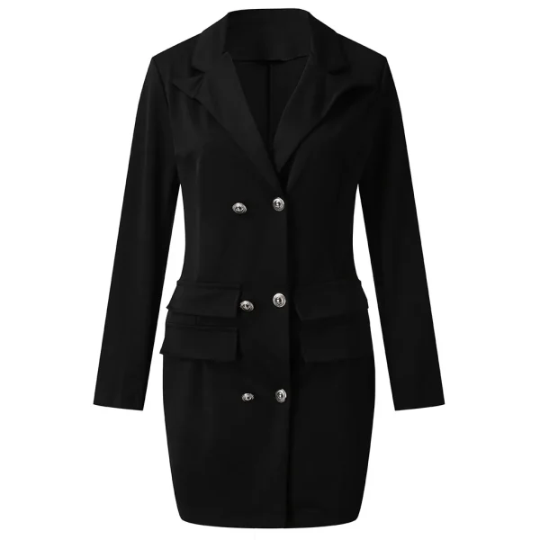 Business Workwear Suit Dress Women Blazer Bodycon Long Sleeve Double Breasted Mini Dresses Office Lady Lapel White Black Dress - Image 3