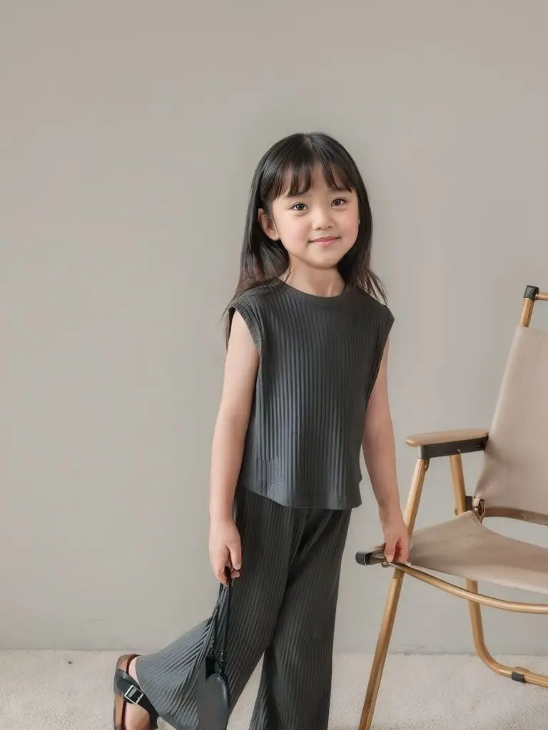 Children Clothing Summer New Girls Ice Silk Set Girls Summer Loose Fitting Sleeveless Vest Top Pants Two-Piece Set Children Sets