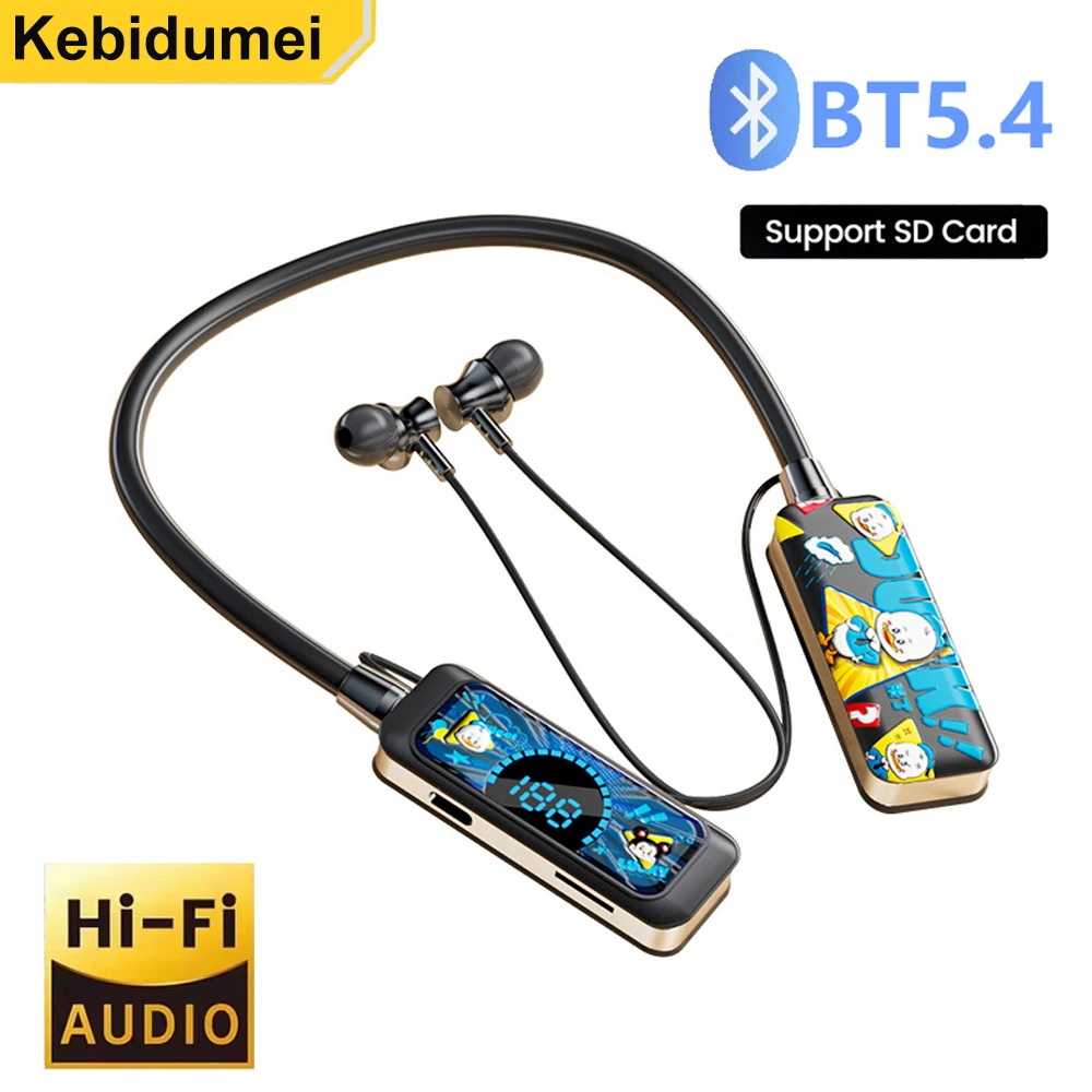 Wireless Neckband Bluetooth Earphones HiFi Music Sports Gaming Headset Magnetic Earbuds Hanging Neck Headphone Support TF Play