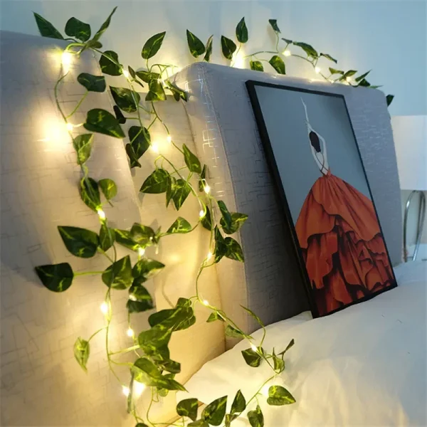Flower Green Leaf String Lights Artificial Vine Fairy Lights Battery Powered Christmas Tree Garland Light for Weeding Home Decor - Image 6