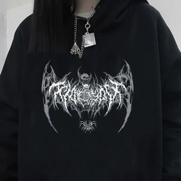 Skull Graphic Printed Long Sleeve Men Hooded Women's Sweatshirt Gothic Top Black Punk Style Fashion Cool Girl Unisex Hoodie - Image 5
