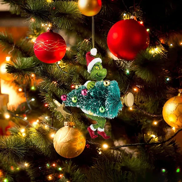 18Pcs 2D Acrylic Cute Green Monsters Christmas Tree Pendants Christmas Cartoon Ornaments Christmas Party Supplies - Image 2