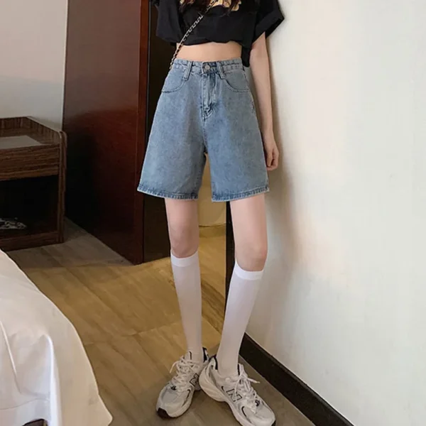 Women Jean High Waist Denim Pants Distressed Jean Wide Leg Knee Length Pockets Loose High Street Washed Zipper Fly Casual - Image 5