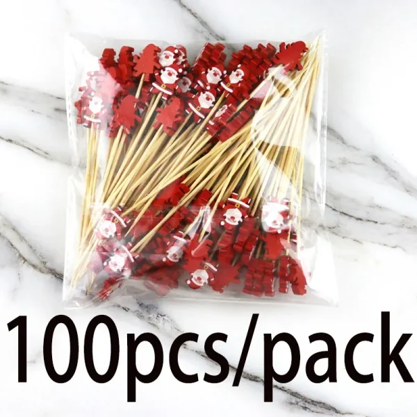 Santa Claus Bamboo Skewers Wooden Disposable Christmas Toothpick Kitchen Accessories Dessert Fruit Party - Image 4