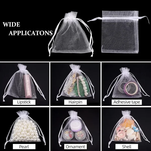White Organza Gift Bag Drawstring Storage Mesh Pouches for Candy Gift Bags Jewelry Packing Bags Wedding Christmas Party Favors - Image 4