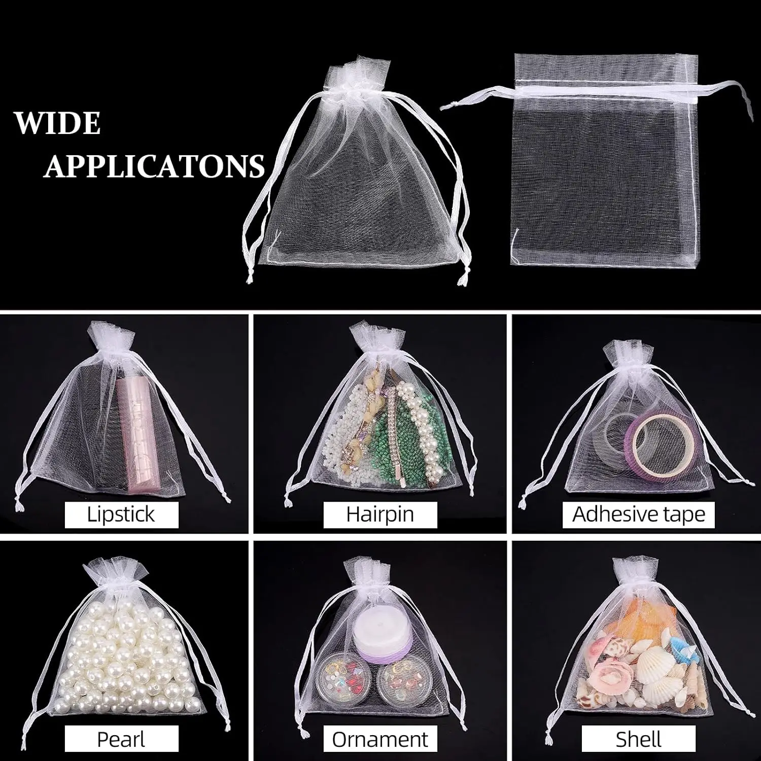 White Organza Gift Bag Drawstring Storage Mesh Pouches for Candy Gift Bags Jewelry Packing Bags Wedding Christmas Party Favors - Image 4