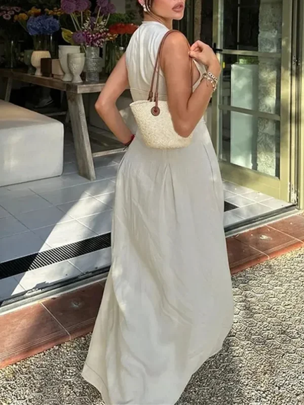 MUJER Zipper Long Dress Woman Pleated Sleeveless Bodycon Dress Summer Elegant Party Dresses For Women 2025 New Midi Dresses - Image 3