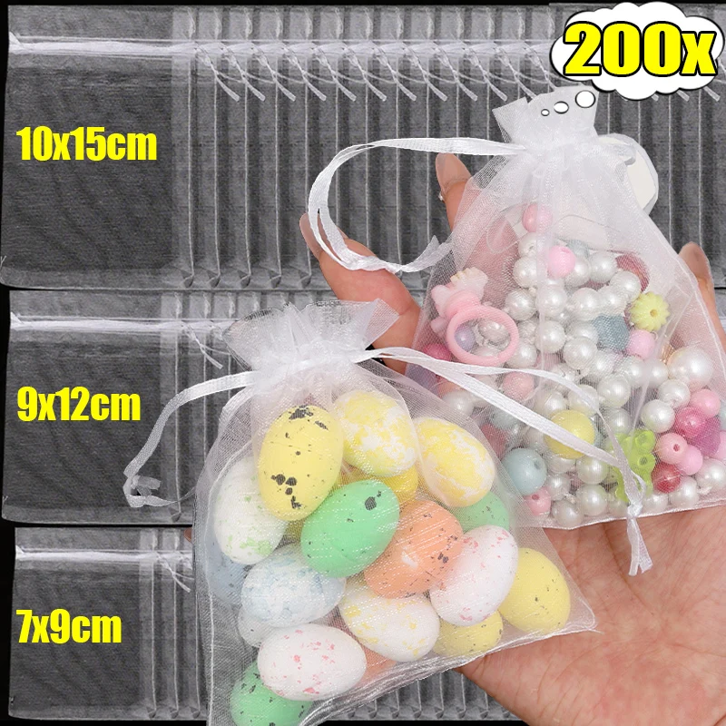 White Organza Gift Bag Drawstring Storage Mesh Pouches for Candy Gift Bags Jewelry Packing Bags Wedding Christmas Party Favors
