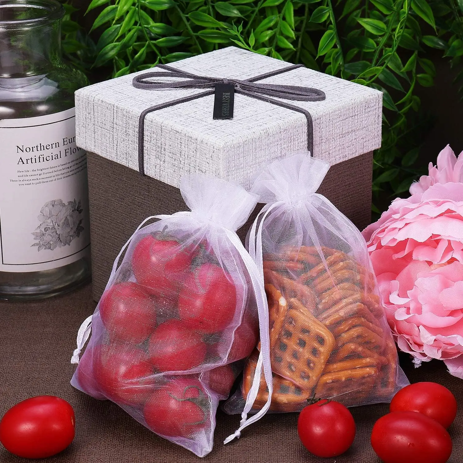 White Organza Gift Bag Drawstring Storage Mesh Pouches for Candy Gift Bags Jewelry Packing Bags Wedding Christmas Party Favors - Image 5
