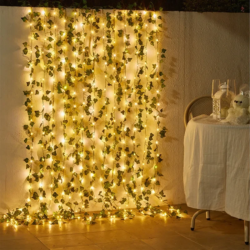 Flower Green Leaf String Lights Artificial Vine Fairy Lights Battery Powered Christmas Tree Garland Light for Weeding Home Decor - Image 2