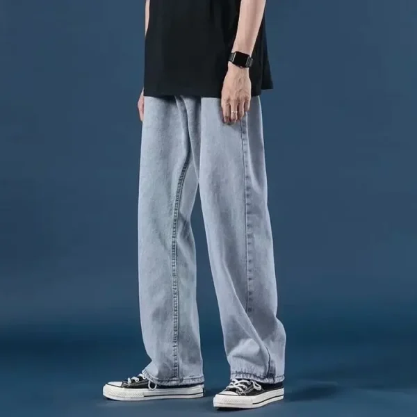 Men Jeans Denim Wide Leg Pants Floor Length Pant Loose Casual High Waist Regular Solid Simple Straight Trousers Autumn 2024
