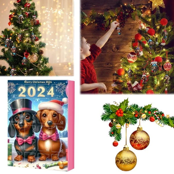 Dachshund Advent Calendar 2024 24 Days of Christmas Collectible Funny Dog Set 24 Days Xmas Countdown Calendar Gifts for Kids
