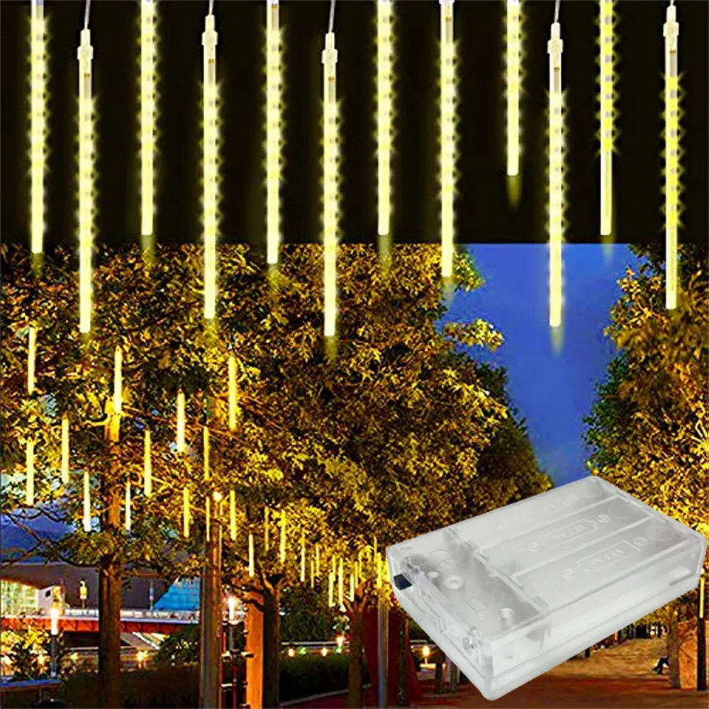 LED Meteor Shower Fairy Lighting Battery Power 2025 Christmas Tree Home Decoration Holiday Wedding Garden Bedroom Decoration