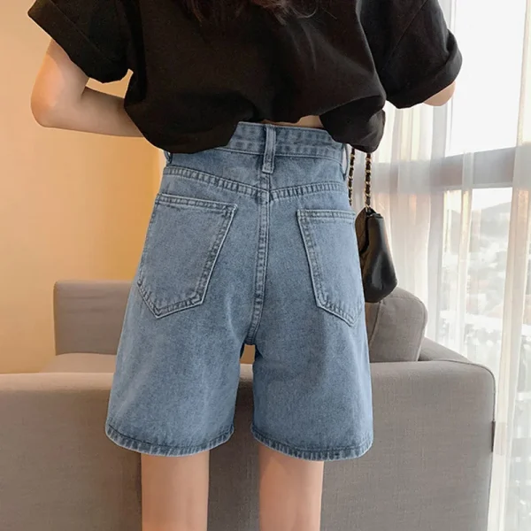 Women Jean High Waist Denim Pants Distressed Jean Wide Leg Knee Length Pockets Loose High Street Washed Zipper Fly Casual - Image 3