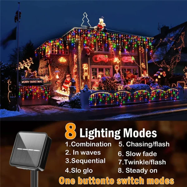 NEW 2024 Christmas Decorations Lights Solar Icicle Curtain Lights 8 Modes Outdoor Waterproof Garden Party New Year Decoration - Image 4