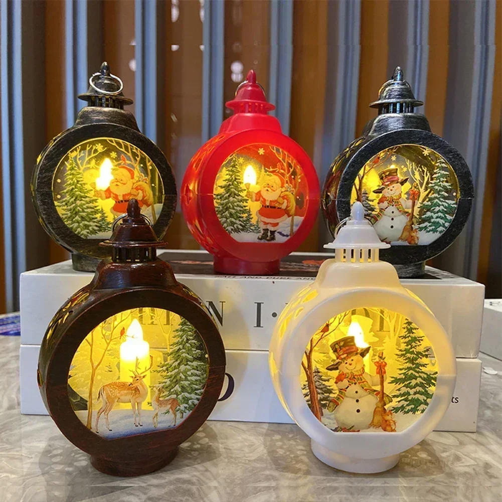 1pc Christmas Night Light Xmas Plastic Portable Lamp Santa Claus Snowman Wind Lantern Ornament Decorations Home Pendants