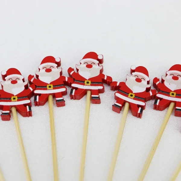 Santa Claus Bamboo Skewers Wooden Disposable Christmas Toothpick Kitchen Accessories Dessert Fruit Party - Image 2