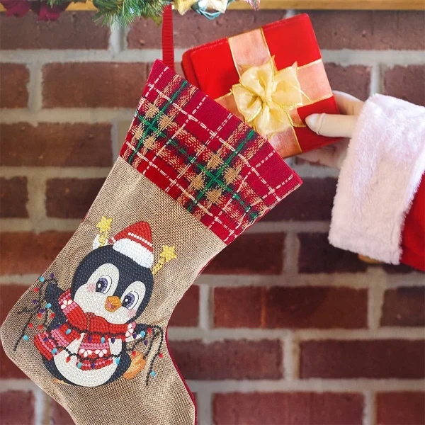 Christmas Decor Diamond Art Kits Xmas Penguin Diamond Present Stockings Xmas Elk Diamond Painting Stocking DIY for Holiday Favor - Image 3