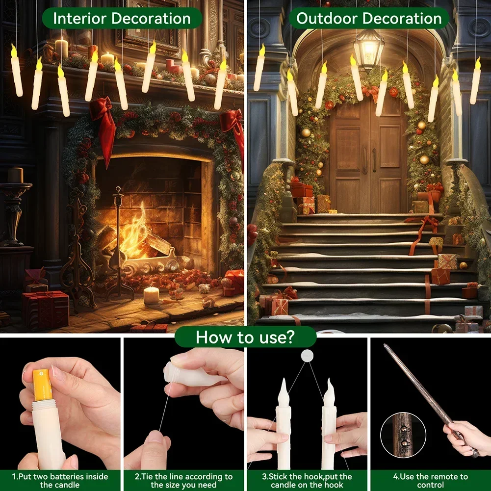 12-48Pcs Floating Candles with Magic Wand Flickering Warm Light LED Flameless Candle Taper Candles for Christmas Wedding Party - Image 4