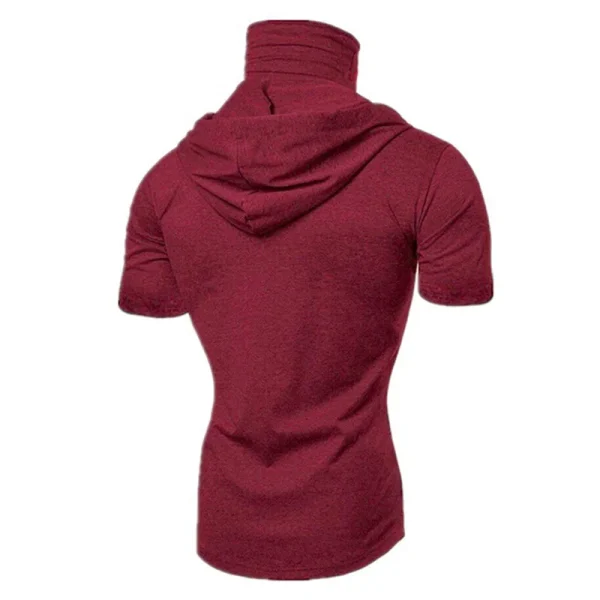 Mens Gym Thin Hoodie Short Sleeve Hoodies With Mask Sweatshirt Casual Splice Large Mask Hoodie Sweatshirt Hooded Tops Cycling - Image 5