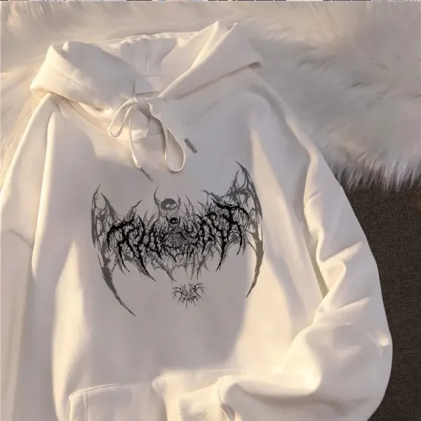 Skull Graphic Printed Long Sleeve Men Hooded Women's Sweatshirt Gothic Top Black Punk Style Fashion Cool Girl Unisex Hoodie - Image 2
