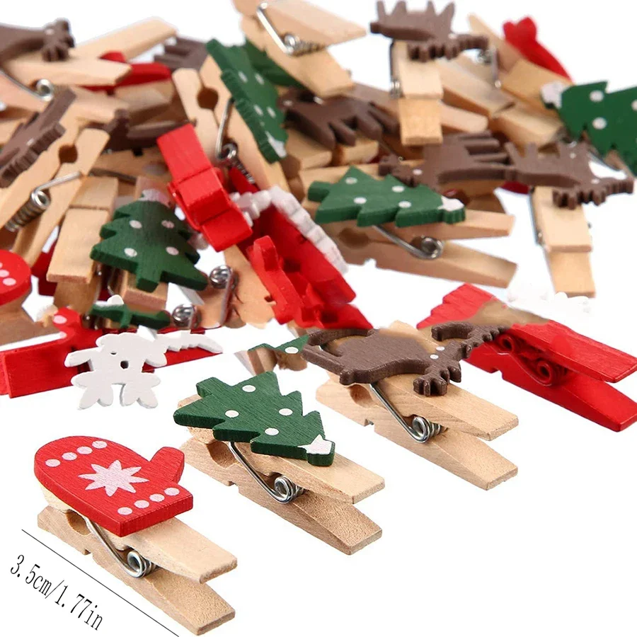 Mixed Styles Christmas Wood Clips Christmas Tree Photo Clips Elk Gloves Snowflake Clothespins DIY Photo Pegs for New Year - Image 2