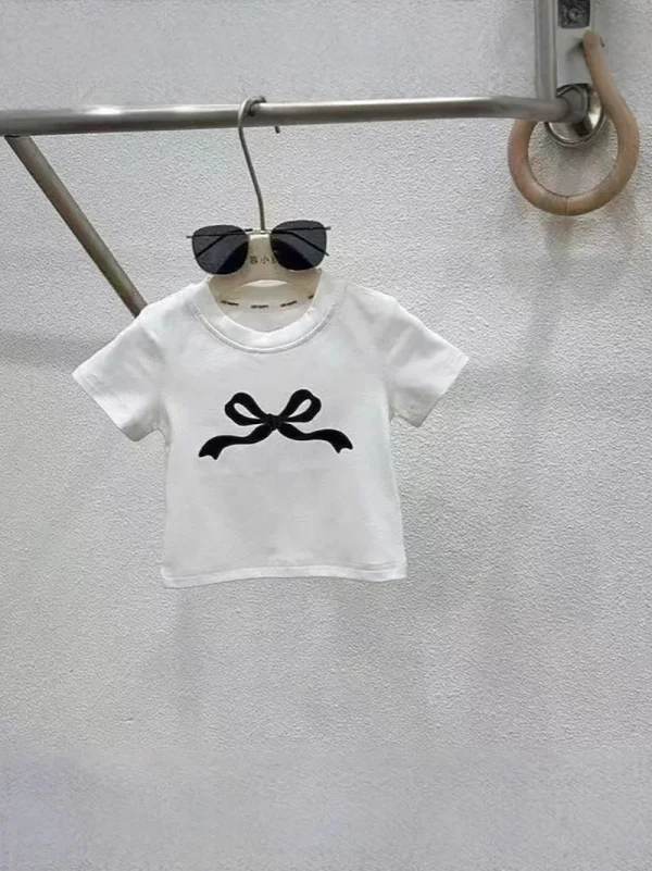 MILANCEL New Summer Kids Clothes Set Girls Bow Color Blocked Top +Solid Color Straight Leg Jeans Children Outfit 2PCS - Image 4