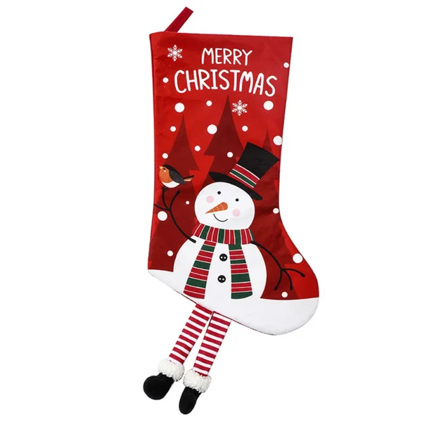 Christmas Stockings with Cute Legs with Classic Elk Snowman Santa Claus Elements for Holiday Christmas Party - Image 3