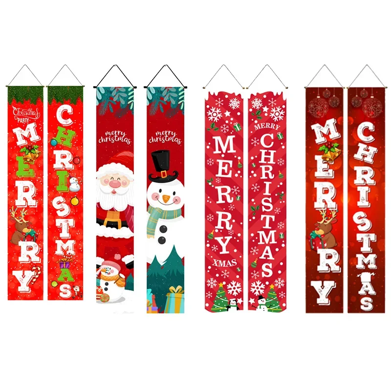 1set Christmas 2024 Decorations Door Banner Merry Christmas Santa Snowman Hanging Banner Supplies New Year Home Xmas Decor Noel - Image 2