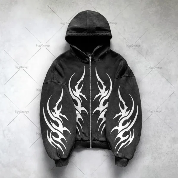 Gothic Punk Graphic Print Oversized Sweatshirt High Street Harajuku Y2K Streetwear Jacket Men Hip Hop Retro Casual Zipper Hoodie - Image 5