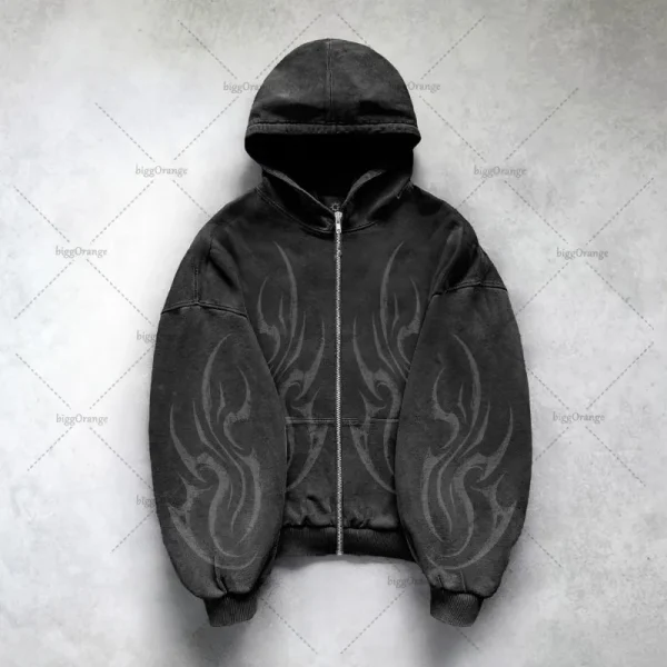 Gothic Punk Graphic Print Oversized Sweatshirt High Street Harajuku Y2K Streetwear Jacket Men Hip Hop Retro Casual Zipper Hoodie - Image 2