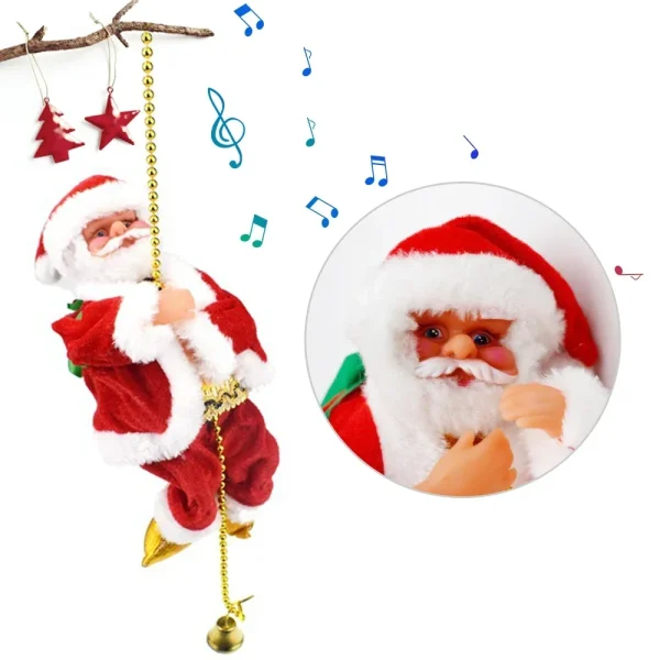 Santa Claus Climbing Beads Battery Operated Electric Climb Up and Down Climbing Santa with Light Music Christmas Decor Ornaments - Image 2
