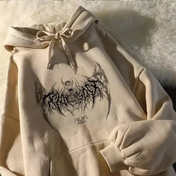 Skull Graphic Printed Long Sleeve Men Hooded Women's Sweatshirt Gothic Top Black Punk Style Fashion Cool Girl Unisex Hoodie - Image 3