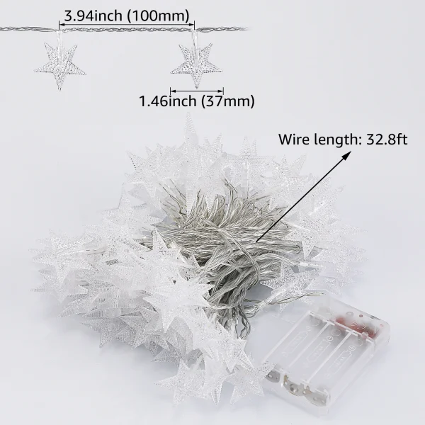 32.8ft 100 LEDs Star String Lights, Twinkle Fairy Lights for Holiday Wedding Party Christmas Tree, Battery Operated, Warm White - Image 6