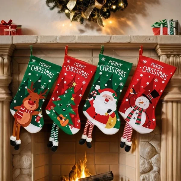 Christmas Stockings with Cute Legs with Classic Elk Snowman Santa Claus Elements for Holiday Christmas Party - Image 2