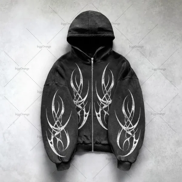 Gothic Punk Graphic Print Oversized Sweatshirt High Street Harajuku Y2K Streetwear Jacket Men Hip Hop Retro Casual Zipper Hoodie - Image 3