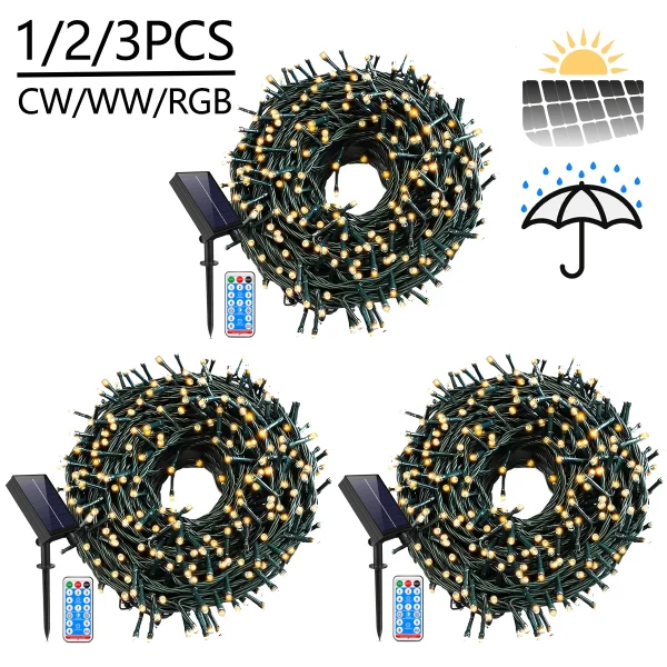 1/2/3Pcs Quick Charging Solar String Light Festival Christmas Decor Lamp Flexible PC Wire Waterproof Outdoor Yard Tree Festoon