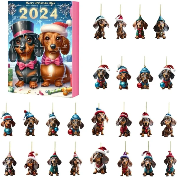 Dachshund Advent Calendar 2024 24 Days of Christmas Collectible Funny Dog Set 24 Days Xmas Countdown Calendar Gifts for Kids - Image 4