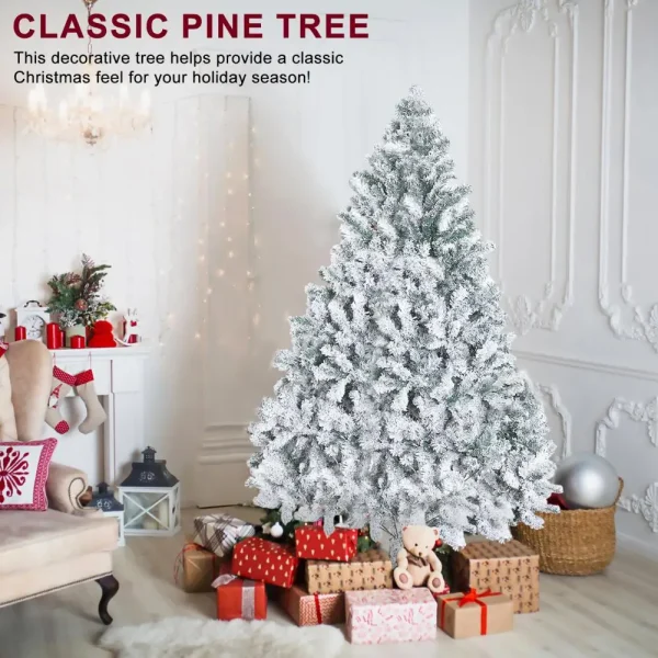 6.9ft White Flocked Artificial Christmas Tree, Snow Christmas Holiday Pencil Tree, Winter Party Decoration with Realistic Branch - Image 3