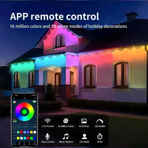 45M Permanent Outdoor Eaves LED Lights Waterproof RGB String Lights DIY Scene Christmas Birthday Holiday Party Lighting - Image 4