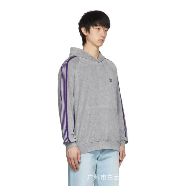 Needles ssz track butterfly velvet gray hoodie Japanese fashion brand loose-fitting autumn/winter unisex hooded sweatshirt - Image 3