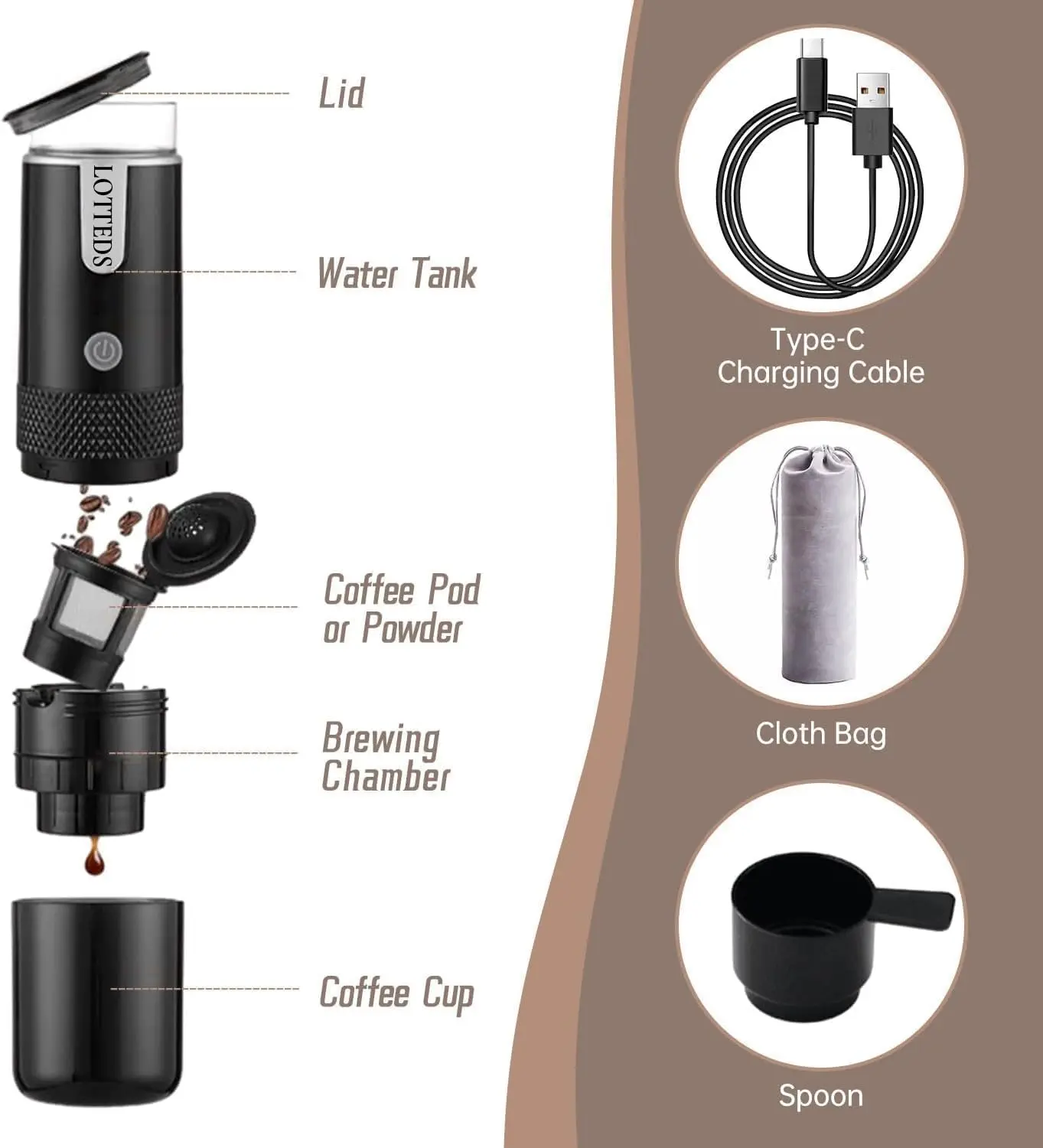 Portable American Coffee Maker, Electric Travel Coffee Machine Non-Heating Compatible with K Cup Capsules & Ground Coffee with U - Image 3