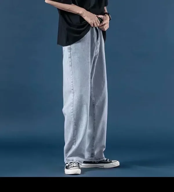 Men Jeans Denim Wide Leg Pants Floor Length Pant Loose Casual High Waist Regular Solid Simple Straight Trousers Autumn 2024 - Image 6