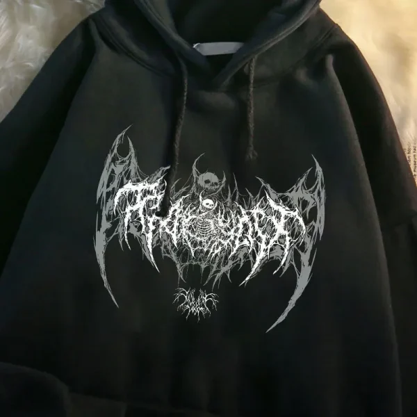 Skull Graphic Printed Long Sleeve Men Hooded Women's Sweatshirt Gothic Top Black Punk Style Fashion Cool Girl Unisex Hoodie - Image 4
